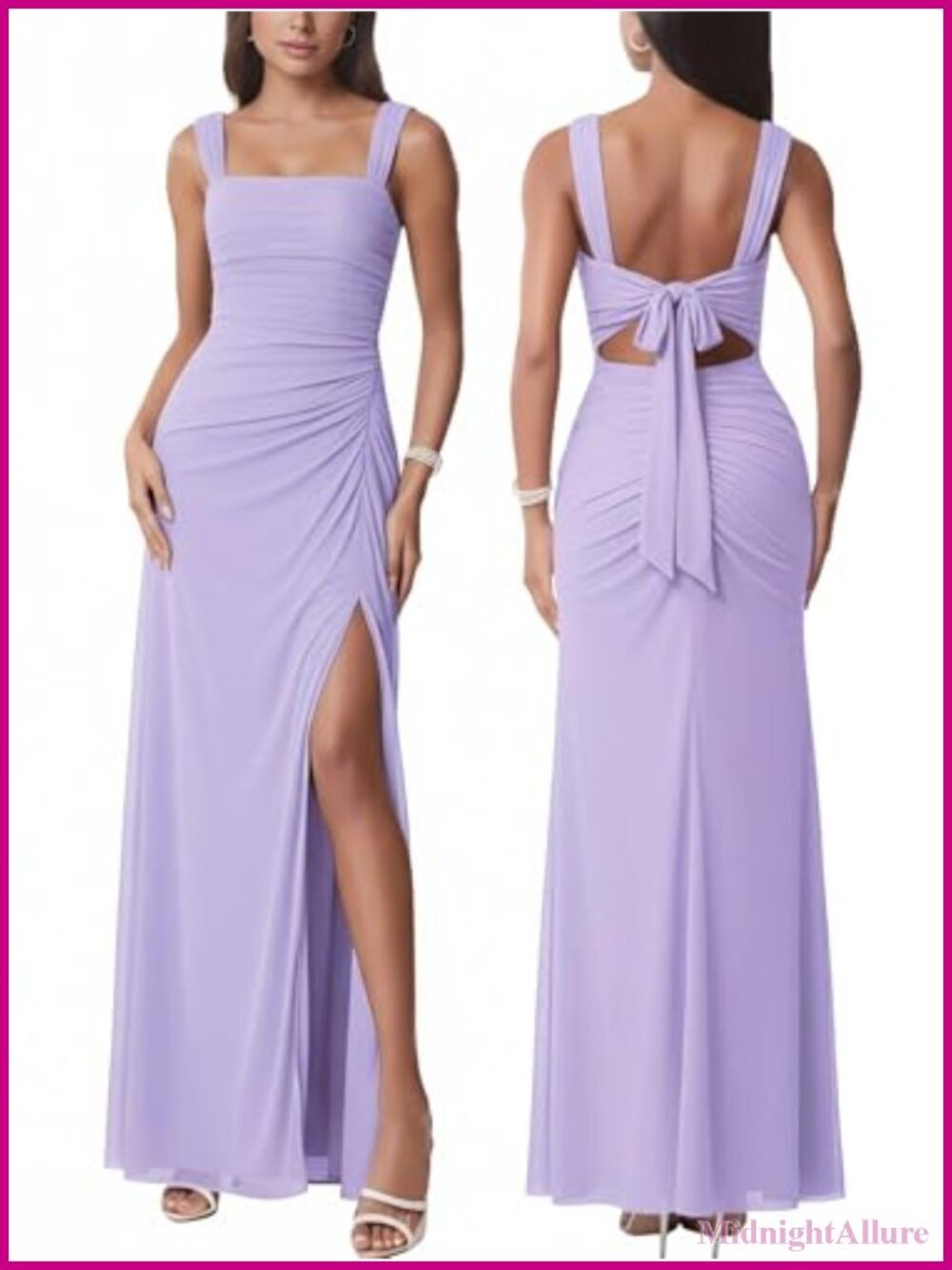 Sexy Mesh Maxi Dress Sleeveless Split Ruched Back Tie Party Cocktail Wedding